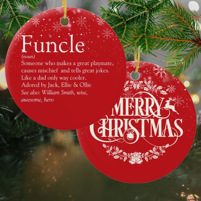 Adorno De Cerámica Feliz Navidad Guay Funding Uncle Definition (Merry Christmas Cool Funcle Uncle Definition Ceramic Ornament)