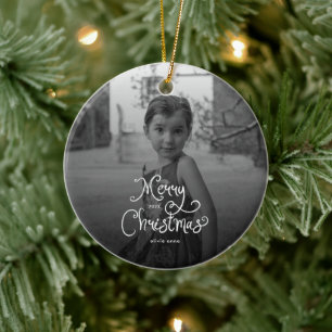Adorno De Cerámica Feliz Navidad Guión Caprichoso Foto Personalizada