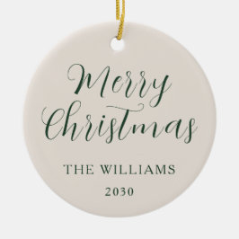 Adorno De Cerámica Feliz Navidad Guión moderno Beige Verde
