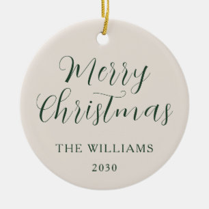 Adorno De Cerámica Feliz Navidad Guión moderno Beige Verde