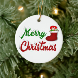 Adorno De Cerámica Feliz navidad Guión rojo verde