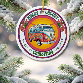 Adorno De Cerámica Feliz Navidad Hippie Van Ornament