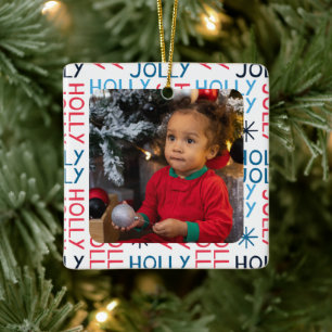 Adorno De Cerámica Feliz Navidad Holly Jolly Personalizado