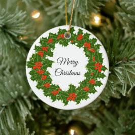 Adorno De Cerámica Feliz Navidad Holly Wreath
