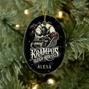 Adorno De Cerámica Feliz Navidad Krampus Paseos en Trineo