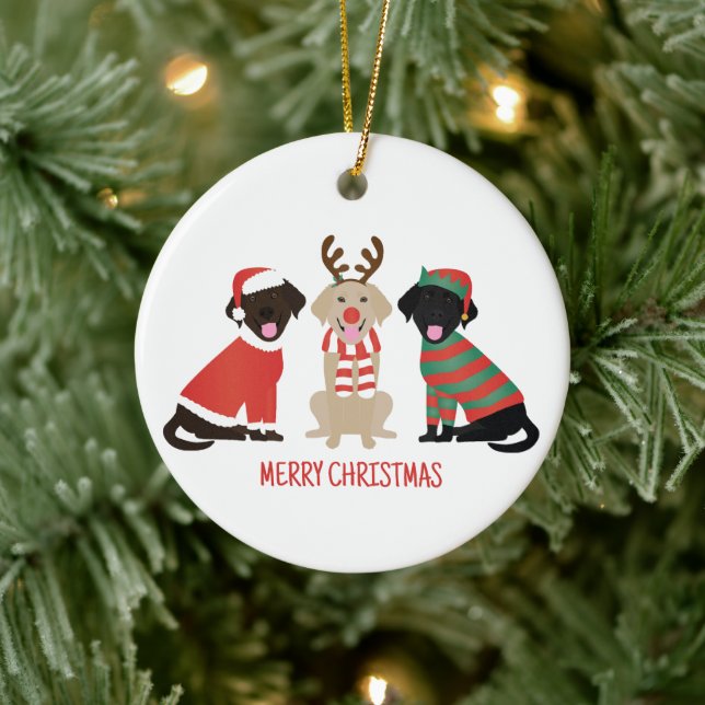 Adorno De Cerámica Feliz Navidad Labrador Recuperar Perros (Árbol)