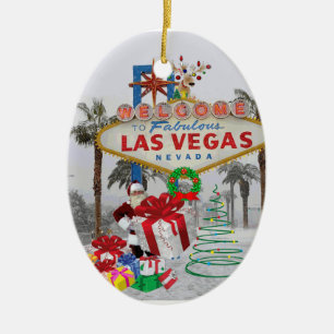Adorno De Cerámica Feliz Navidad Las Vegas Santa Ornament