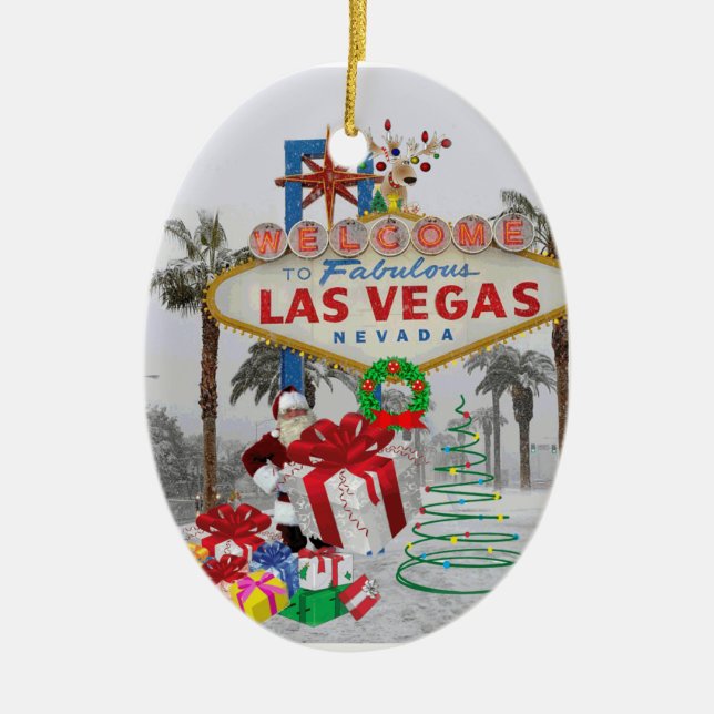 Adorno De Cerámica Feliz Navidad Las Vegas Santa Ornament (Frente)