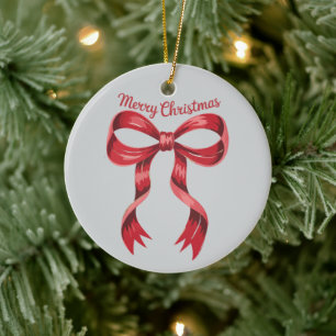 Adorno De Cerámica Feliz Navidad Lazo Coqueta Rojo Chica 
