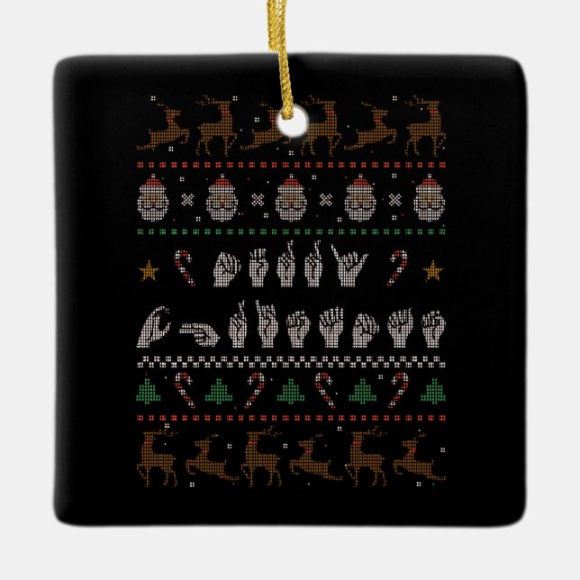Adorno De Cerámica Feliz Navidad - Lengua de Rótulo Americana ASL II (Anverso)