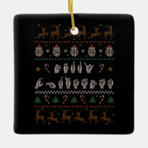 Adorno De Cerámica Feliz Navidad - Lenguaje de Señas Americano II