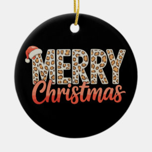 Adorno De Cerámica Feliz Navidad Leopardo Santa Sombrero Guepardo Nav