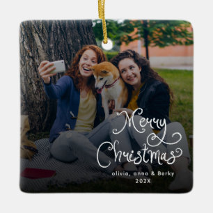 Adorno De Cerámica Feliz Navidad Letra Caprichosa Foto de Familia Per