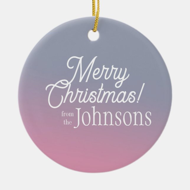 Adorno De Cerámica Feliz Navidad Lilac Rosa Ombre (Frente)