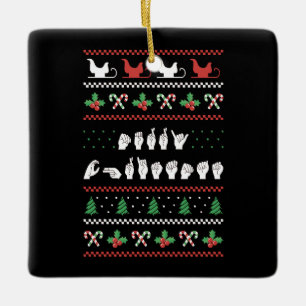 Adorno De Cerámica Feliz Navidad - LSA Lengua de Señas Americana I