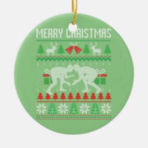 Adorno De Cerámica Feliz Navidad Luchando contra el luchador Santa Na