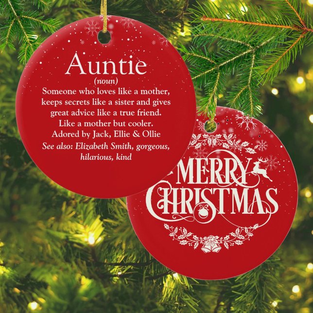 Adorno De Cerámica Feliz Navidad Mejor Definición de Tía (Merry Christmas Best Ever Aunt Auntie Definition Ceramic Ornament)