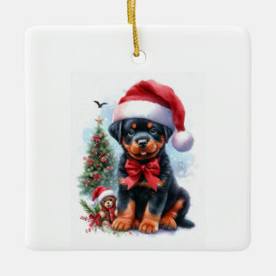 Adorno De Cerámica Feliz Navidad mi pequeño rottweiler