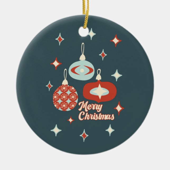 Adorno De Cerámica Feliz Navidad Mid'Century Modern (Frente)
