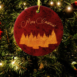 Adorno De Cerámica Feliz Navidad - minimalista - abetos dorados