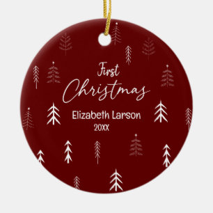 Adorno De Cerámica Feliz Navidad Moderna Elegante Primer Bebé Rojo