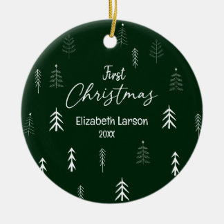 Adorno De Cerámica Feliz Navidad Moderno Elegante Primer Bebé Verde