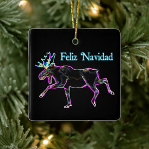 Adorno De Cerámica Feliz Navidad - Moose Eléctrico