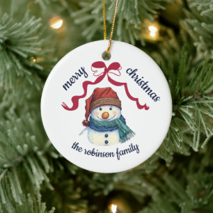 Adorno De Cerámica Feliz Navidad Muñeco de Nieve Nombre de la Familia