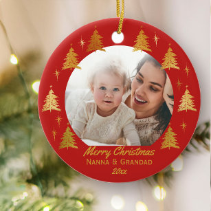 Adorno De Cerámica Feliz Navidad Nanna & Grandad - Foto de oro rojo