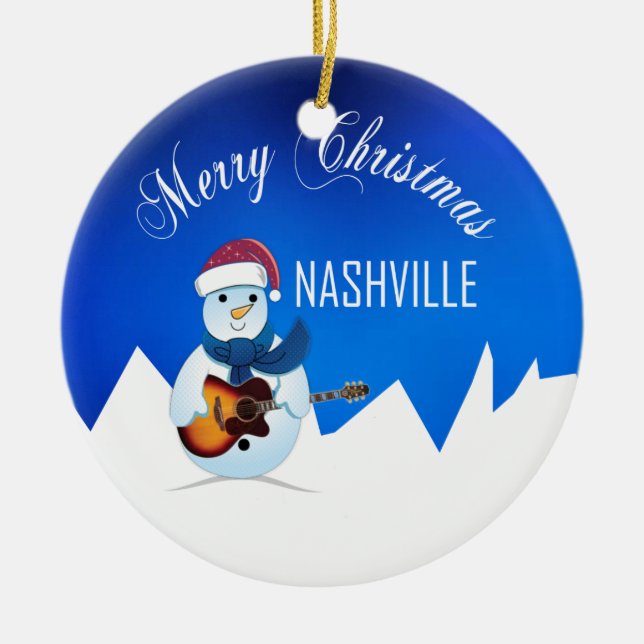 Adorno De Cerámica Feliz Navidad Nashville Snowman Ornament (Frente)