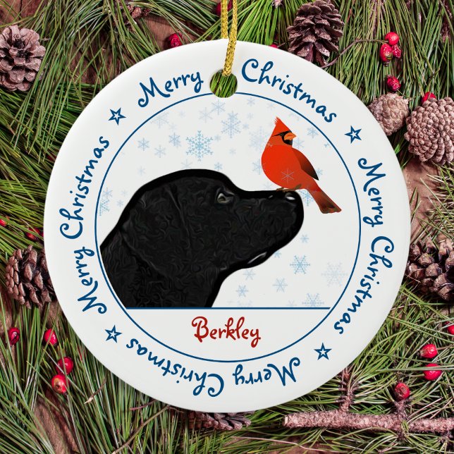Adorno De Cerámica Feliz Navidad Negro Labrador Cardenal Cute Dog (Subido por el creador)