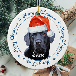 Adorno De Cerámica Feliz Navidad Negro Labrador Cute Santa Dog