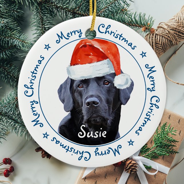 Adorno De Cerámica Feliz Navidad Negro Labrador Cute Santa Dog (Subido por el creador)