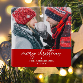 Adorno De Cerámica Feliz Navidad Nombres de Familia/Pareja 2-Fotos