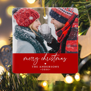 Adorno De Cerámica Feliz Navidad Nombres de Familia/Pareja 2-Fotos