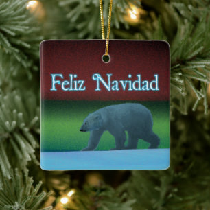 Adorno De Cerámica Feliz Navidad - Oso Polar Encendido