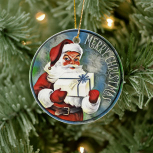 Adorno De Cerámica Feliz Navidad Papá Noel