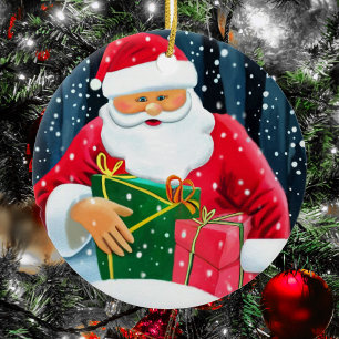 Adorno De Cerámica Feliz Navidad - Papá Noel