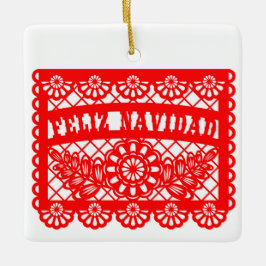 Adorno De Cerámica Feliz Navidad Papel picado
