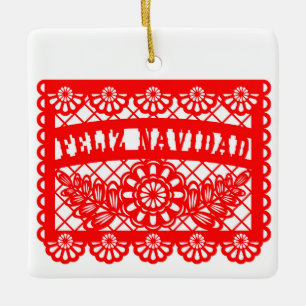 Adorno De Cerámica Feliz Navidad Papel picado