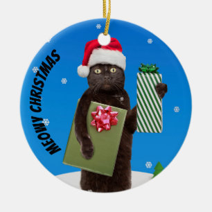 Adorno De Cerámica Feliz Navidad Para Cualquier Gato Negro Con Regalo