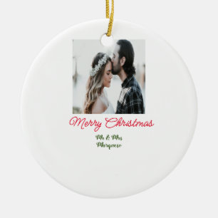 Adorno De Cerámica Feliz Navidad pareja foto añadir nombre feliz navi