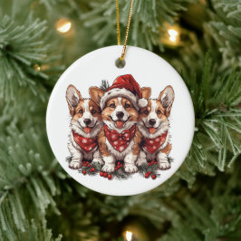 Adorno De Cerámica Feliz Navidad Pembroke Corgi galés cachorros