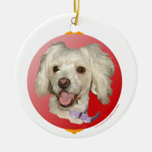 Adorno De Cerámica Feliz Navidad Pequeño perro blanco Poodle / Bichic