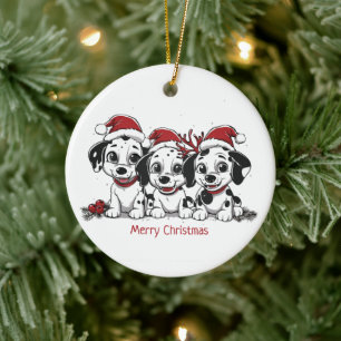Adorno De Cerámica Feliz Navidad Perros Dalmacianos