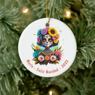 Adorno De Cerámica Feliz Navidad personalizada de los muertos