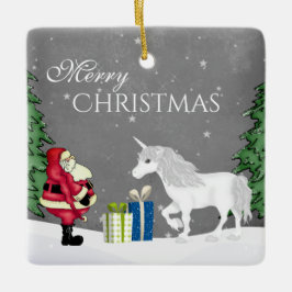 Adorno De Cerámica Feliz Navidad personalizada de Santa y Unicornio