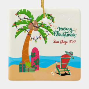 Adorno De Cerámica Feliz Navidad personalizada en la playa