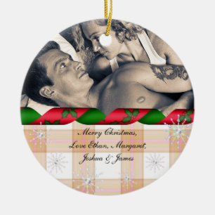 Adorno De Cerámica Feliz Navidad Personalizado Foto Copos de nieve