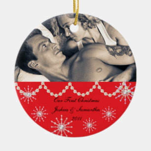 Adorno De Cerámica Feliz Navidad Personalizado Foto Copos de nieve